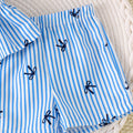 Baby girl blue and white pinstripe bowknot suspender top and shorts summer fresh outfit set