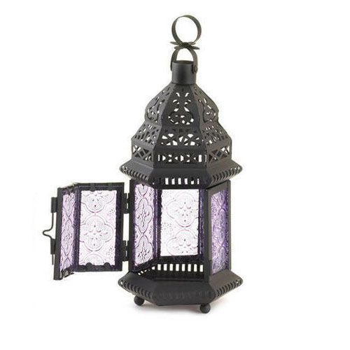 Moroccan iron candlestick, stained glass lantern, garden decor, home decor ornament, housewarming gift