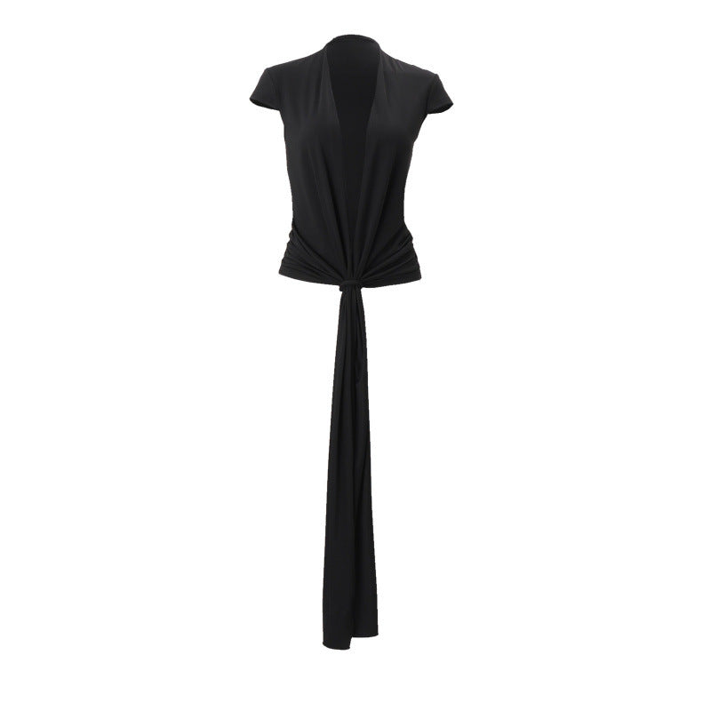 Amazon women's clothing  summer new arrivals: spicy girl deep v-neck cutout flutter sleeve tie-up slim fit versatile top
