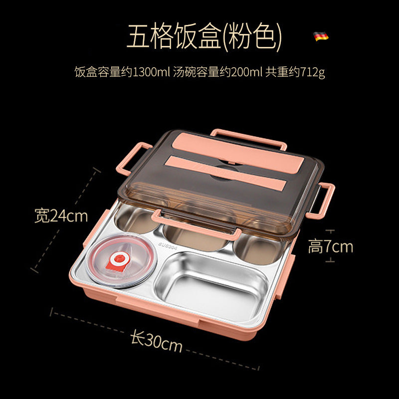 304 stainless steel grid insulation lunch box, office worker square portable lunch box, student lunch box, microwave oven bento box.