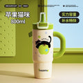 New arrival cartoon straw thermos cup 316 stainless steel large capacity ice cup high-looking handle student water cup