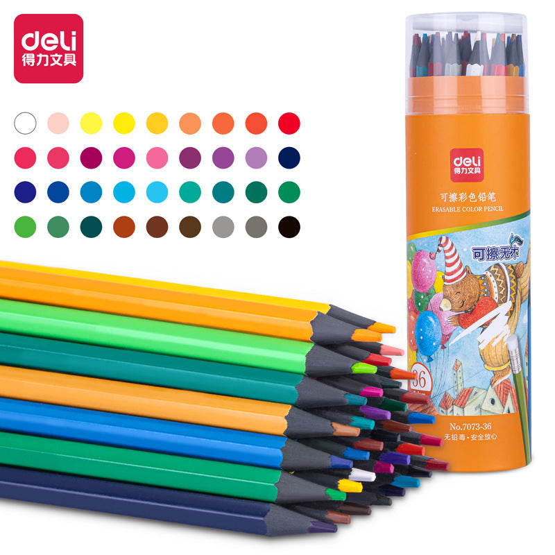 Deli 7073 Color Pencil Oil Erasable Color Pen Painting Pen Hexagonal Rod Eraser Head Color Pencil Painting Pen