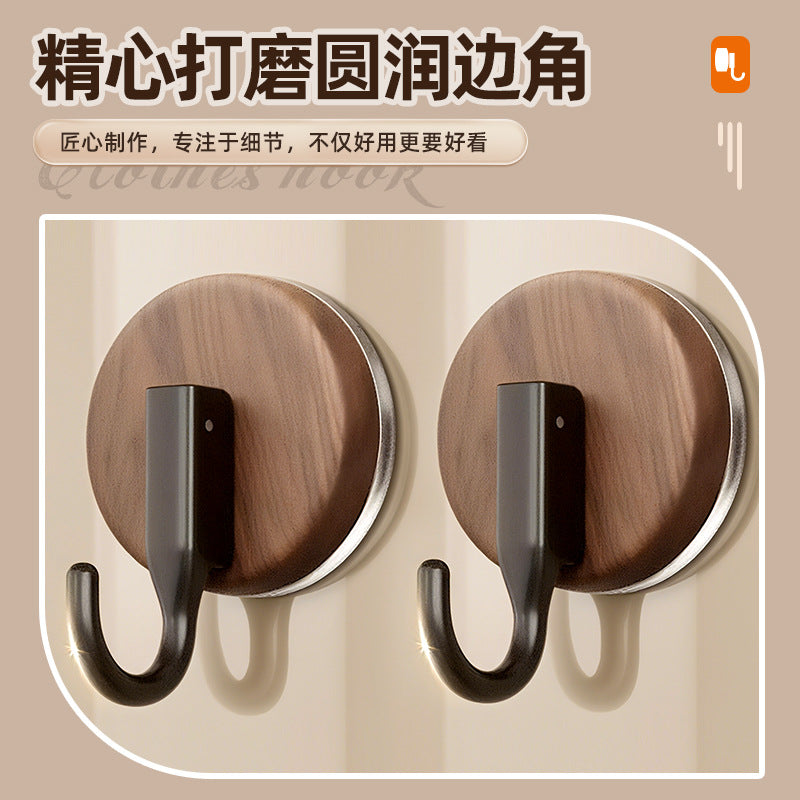 Walnut wood grain suction cup hooks - no drilling, heavy duty, over-the-door organizer for backpacks, hats, bathroom storage