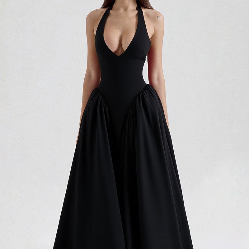 cross-border e-commerce european and american women's clothing: new summer collection - elegant v-neck halter neck sexy evening dress