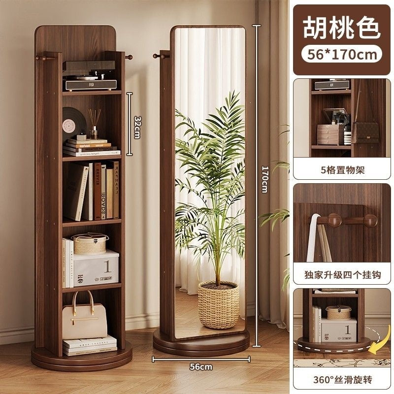 Full-length mirror floor mirror for homeall-in-one dressing mirror girl bedroom rotatable movable fitting mirror hanging coat rack