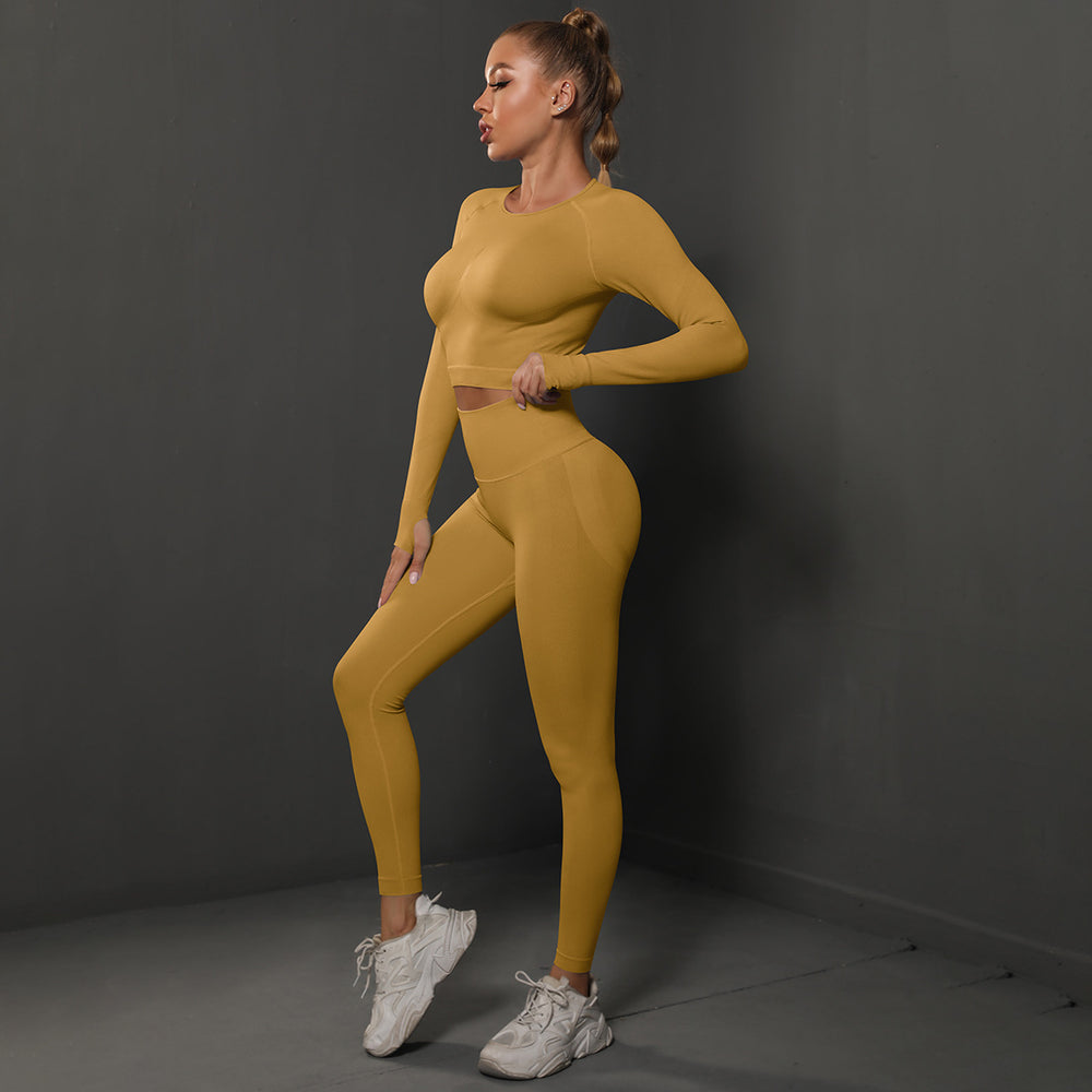 Ready-to-ship cross-border seamless peach lift butt lifting yoga set - women's two-piece activewear for running and fitness (us/eu style)