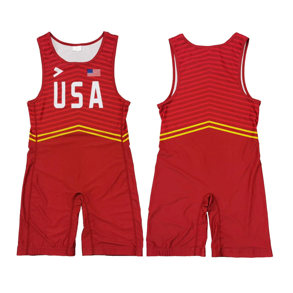 Sublimation full body print men's one-piece wrestling suit custom training weightlifting suit men's and women's free wrestling one-piece vest