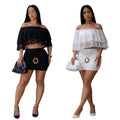 C7701 cross-border    new women's sexy lace bandeau crop top mini skirt set