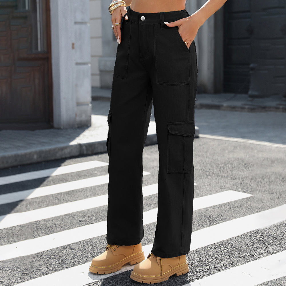 European and american cross-border e-commerce  independent site new streetwear fashion multi-pocket cargo straight-leg denim jeans for women
