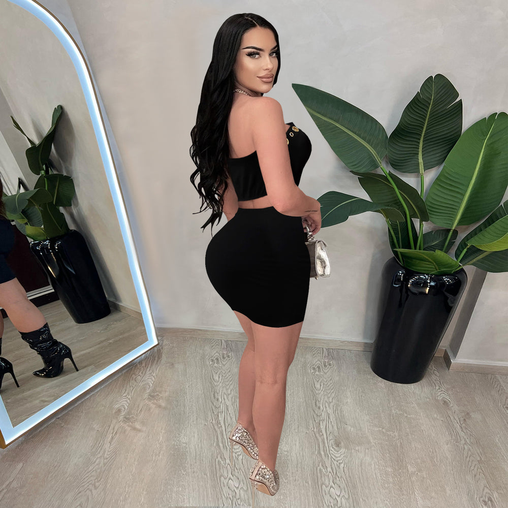 C7477 cross-border   fashion women's sexy bandeau top and mini skirt set - summer collection
