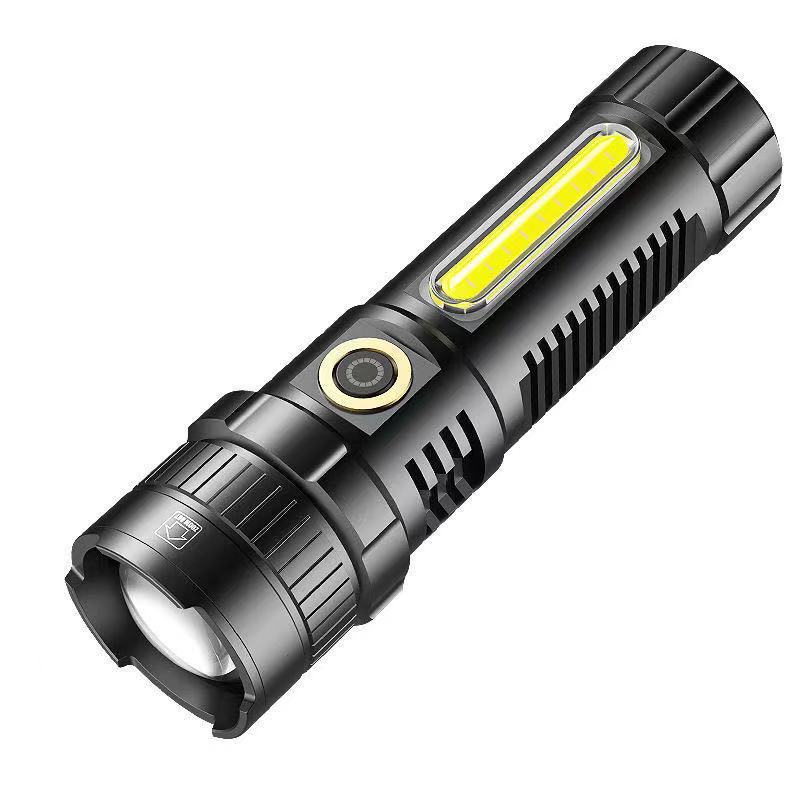 Cross-border XHP-70 lamp beads strong light 26650USB charging output function strong magnetic COB side light retractable flashlight