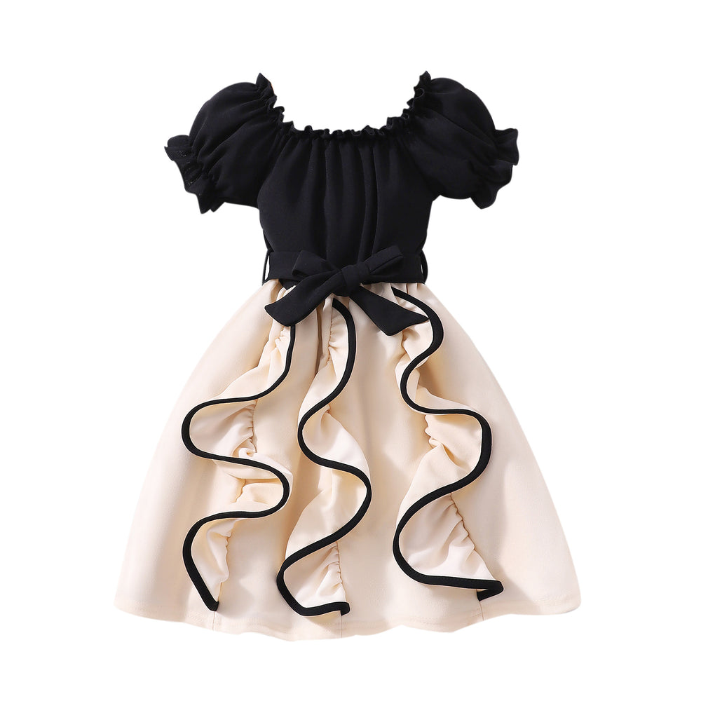 Girls' dress for toddlers and young children, wavy hem corset-top short sleeve dress