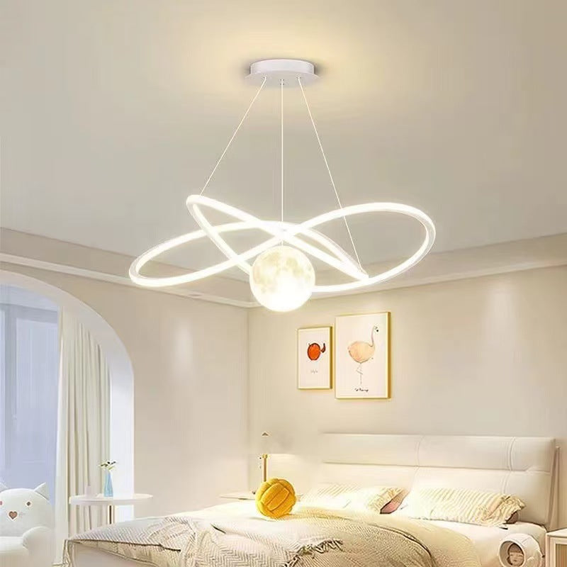 Bedroom chandelier simple creative geometric ring moon children's room light Nordic Internet celebrity intelligent restaurant bar lighting