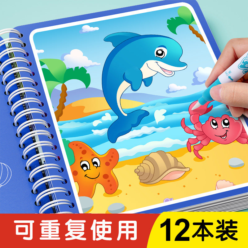 Magical water painting book - clear water coloring, reusable doodle book, educational toy for babies, boys, and girls - perfect for preschool and kindergarten