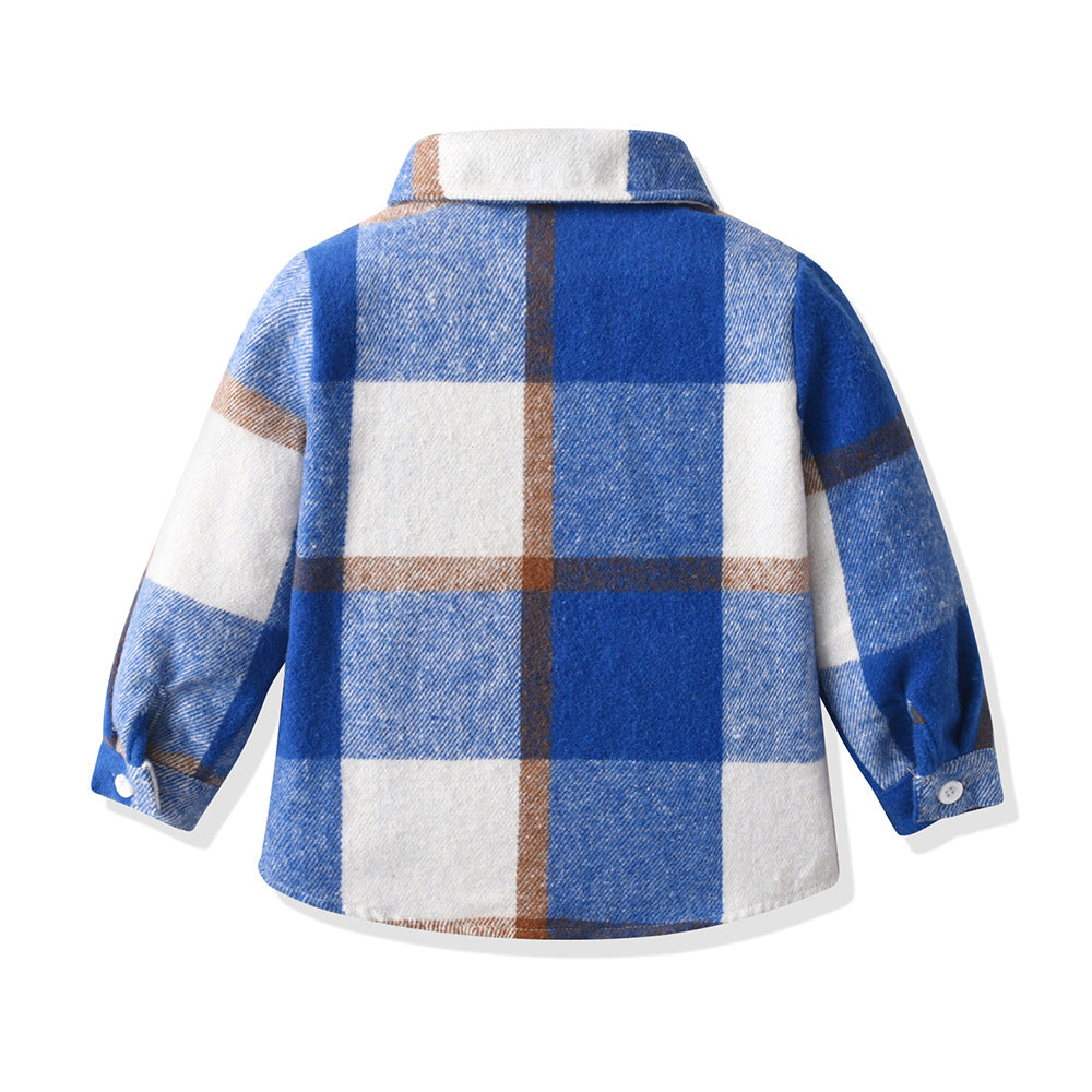 Fall and winternew arrivalcross-border children's clothing boys and girls loose shirt outwear cotton lapel kidslong sleevesplaidshirt