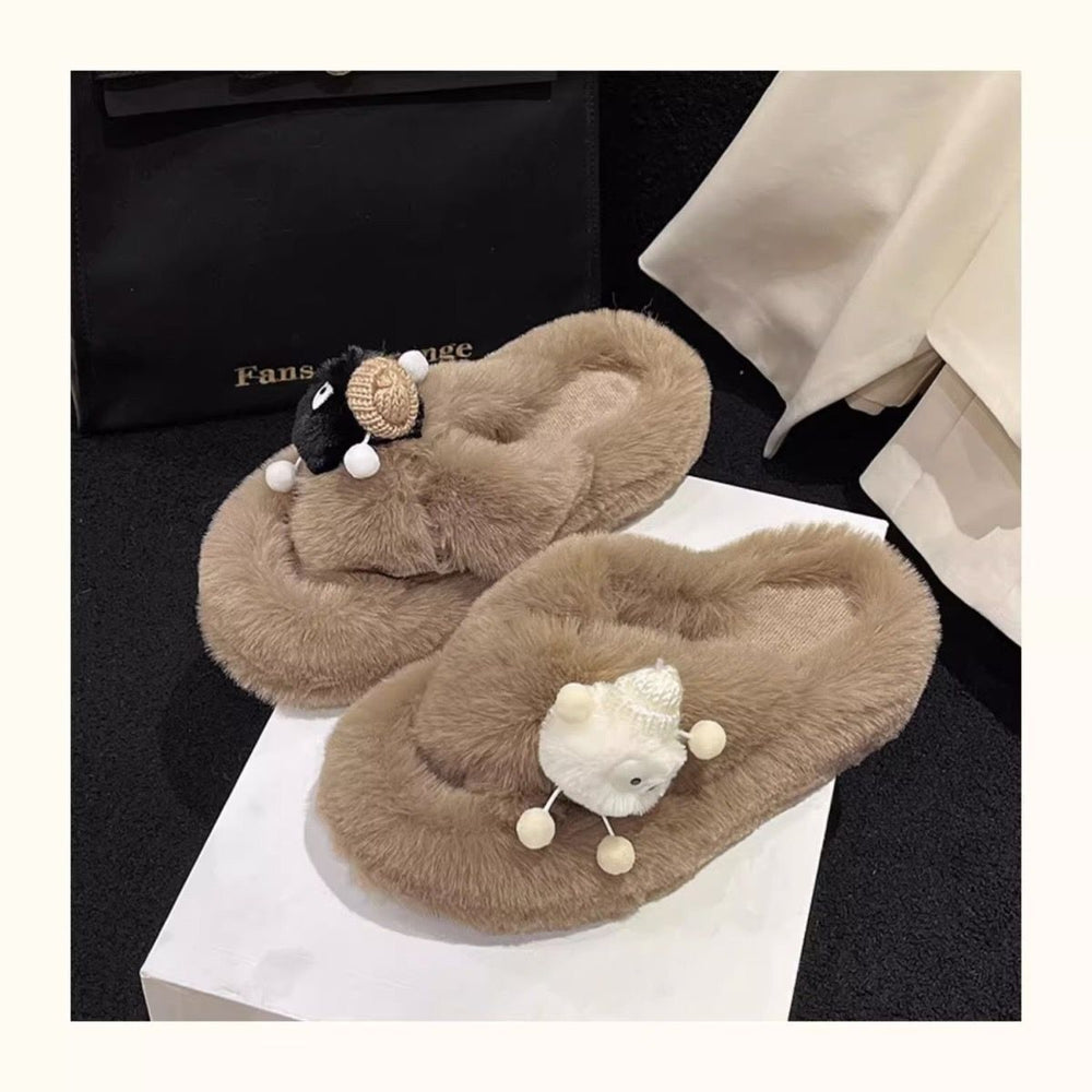 Thick sole furry slippers non-slip cartoon cute kitten outwearstuffed velvet cotton shoes for women autumn winternew arrivaleasiest for match