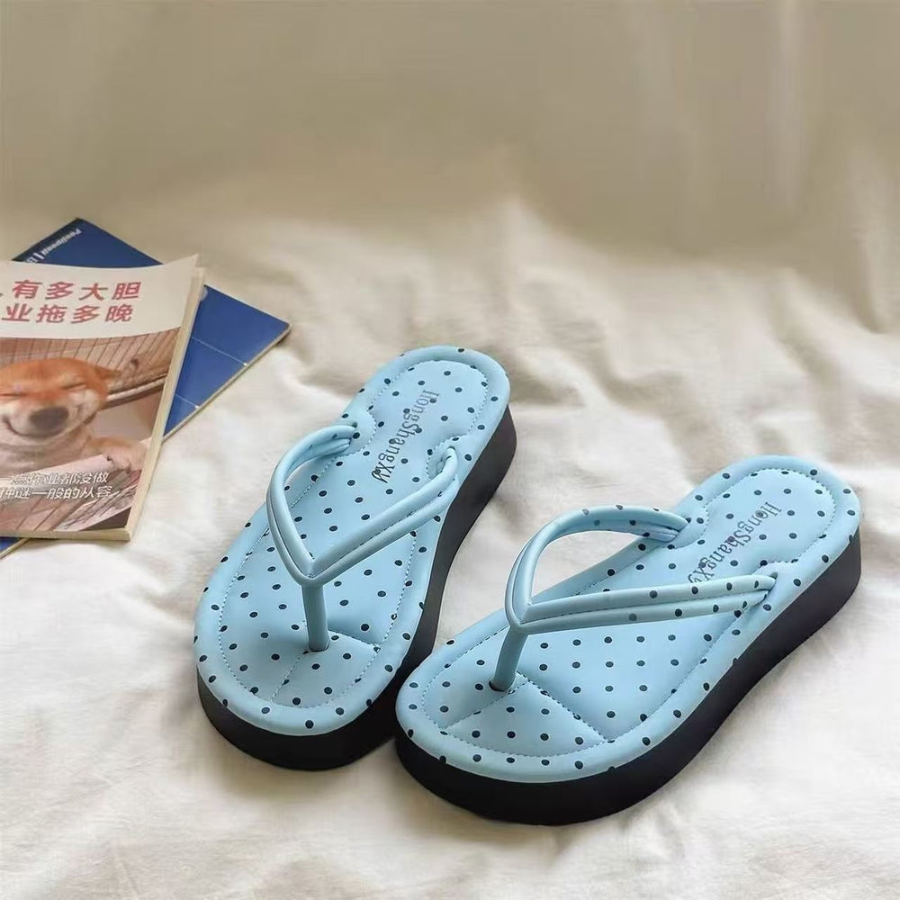 Kitten polka dot flip-flops outwear sandals new arrivalinsfashionthick sole flip-flops korean style home slippers for women