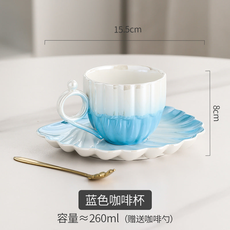 Instagrammable, high-style, creative fairy tear pearl shell ceramic coffee cup and saucer set - premium home drinkware