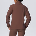 New women's solid color fleece-lined pocket stand collar zip-up casual sports jacket for running, fitness, and yoga