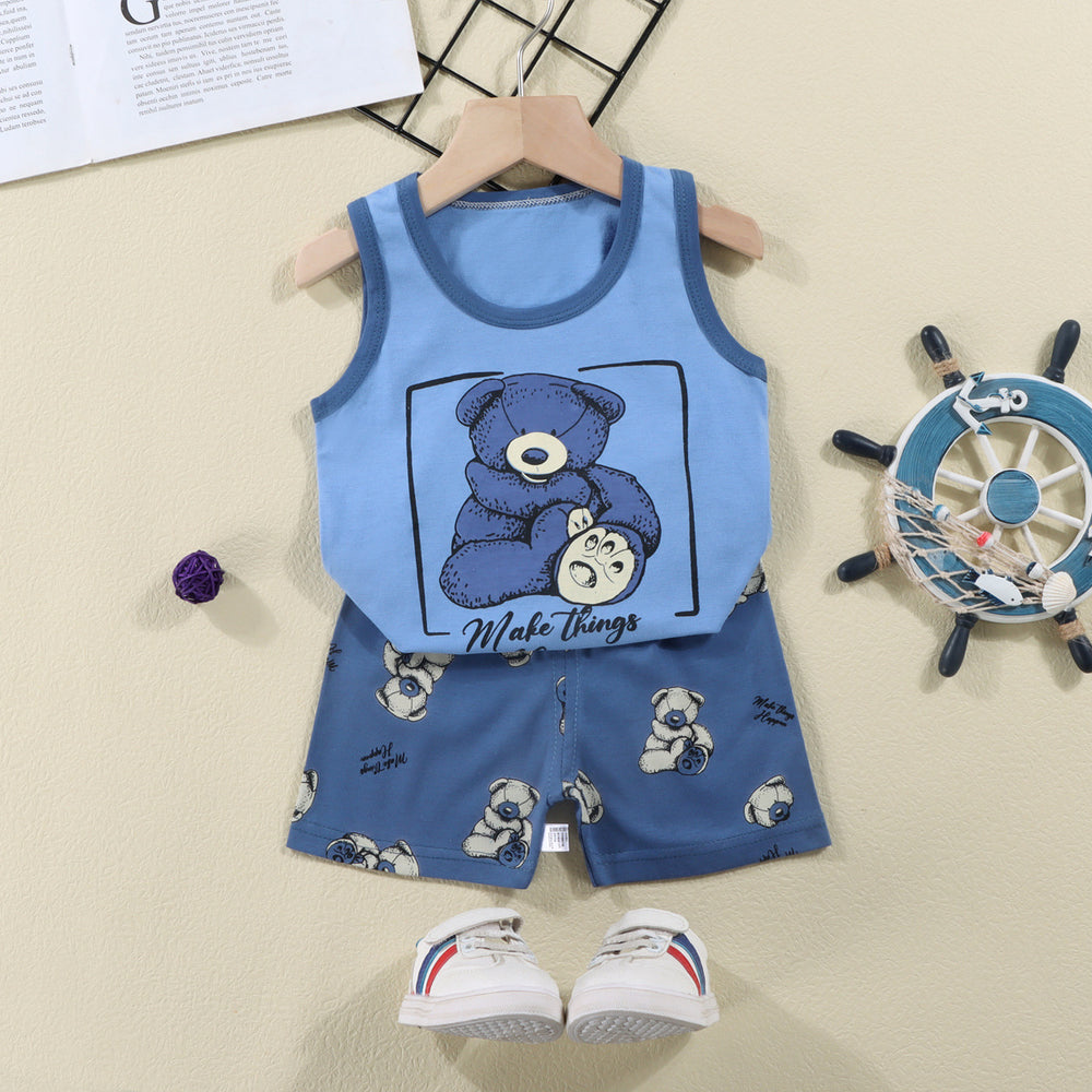 Kids' tank top set - summer new arrival: pure cotton girls' shorts outfit, korean style sleeveless set for baby boys and girls