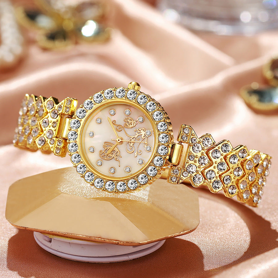 Hot-selling, trendy roman numeral diamond-studded women's watch, quartz movement, bracelet-style wristwatch for women, direct from the manufacturer, in stock