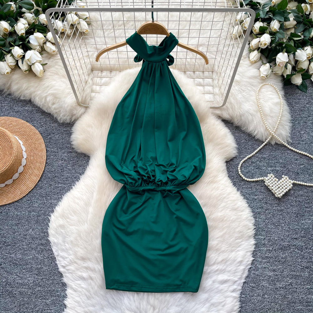 Sexy halter pure desire red hip cover dress women's summer hot girl royal sister backless silm slimming look hip cover skirt
