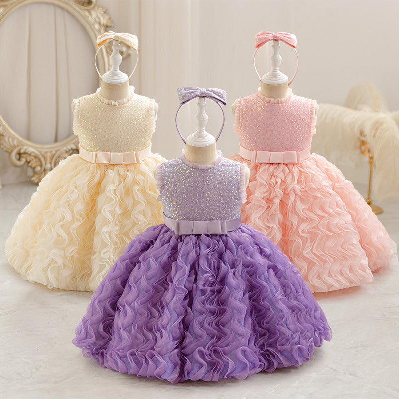 Baby girl's short evening dress, first birthday chic cake dress,  foreign trade round neck vest, european and american style