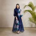 Vintage court style printed bubble sleeve dress - women's autumn tie-waist unique beautiful ethereal maxi dress