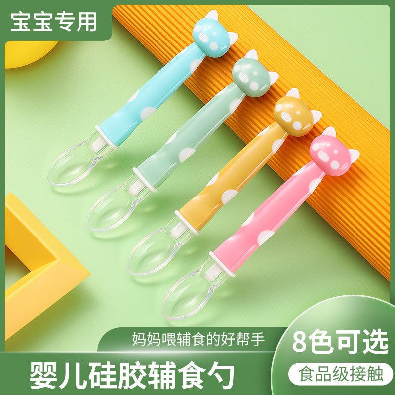 Baby silicone spoon baby complementary food feeding spoon soft head complementary food spoon baby eating training spoon feeding complementary food spoon