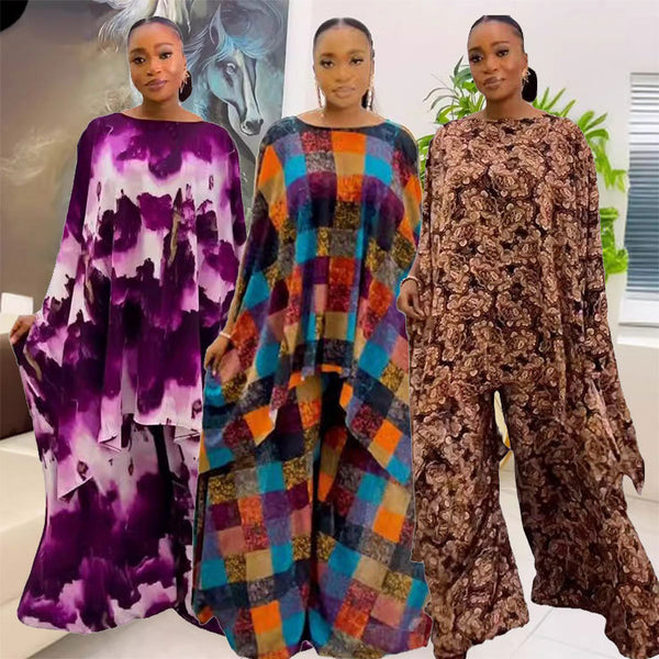 S10732 European and American, sexy printed shawl sleeveless top wide-leg loose two-piece set