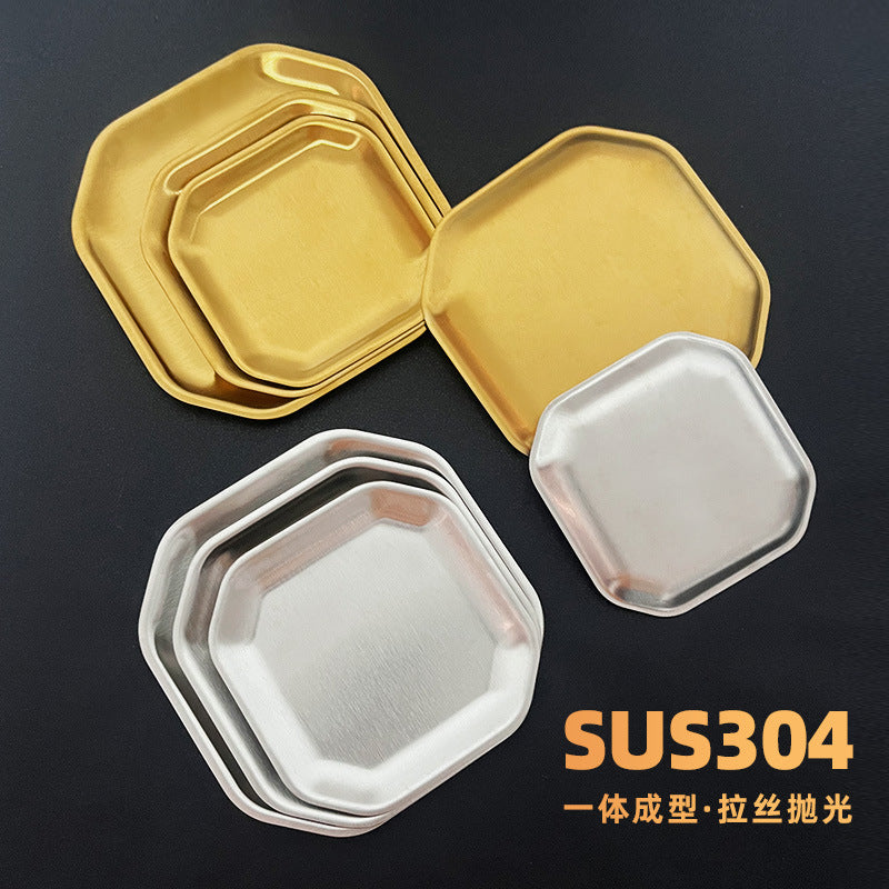 304 korean stainless steel plate golden dessert plate bone spitting square snack plate creative cold dish plate kimchi plate