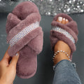 Double strap criss-cross warm fleece slippers women's autumn/winter home indoor maternity slippers plush cotton slippers wholesale