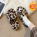 Trendy fuzzy slippers for women - winter fashion leopard print, home & outdoor wear, non-slip soft sole, plush warm one-strap cotton slippers