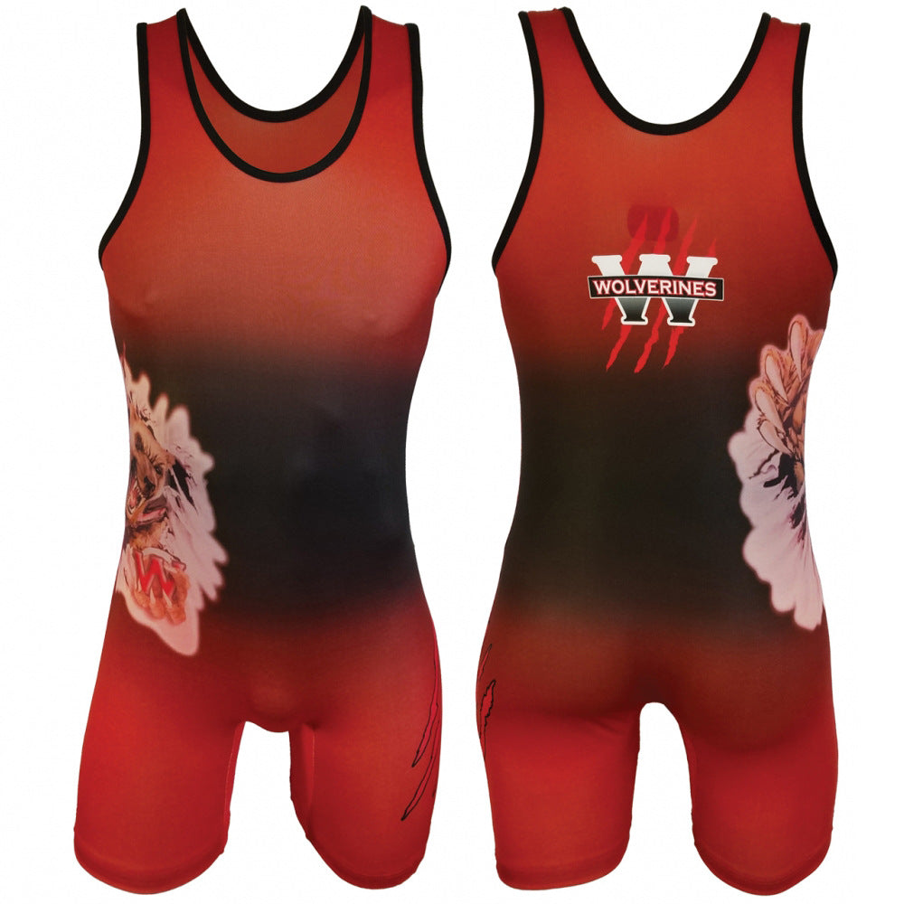 Sublimation full body print men's one-piece wrestling suit custom match weightlifting suit men's and women's free wrestling one-piece vest