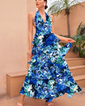 spring new arrival: european and american style women's fashionable and sexy v-neck camisole dress with multi-layered print