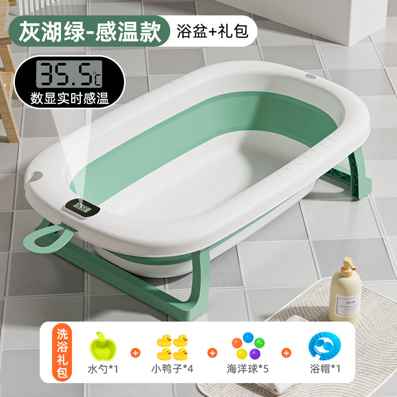 Large collapsible baby bathtub - portable baby bathtub for home use - infant and toddler bath seat - plastic newborn and children's bath supplies