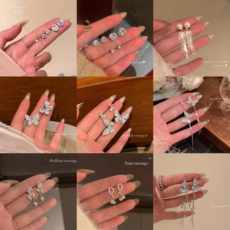 Ins style pearl earrings for women 925 silver needle niche design butterfly earrings accessible luxury high-end earrings earrings earrings