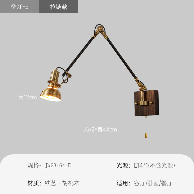 Japanese wabi-sabi style universal telescopic swing arm wall lamp - ceramic lampshade, vintage all-copper wall sconce