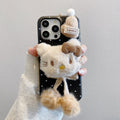 Leather texture apple 16 pro phone case, iphone 13/14 drop-proof, apple 17 plush hat kt design