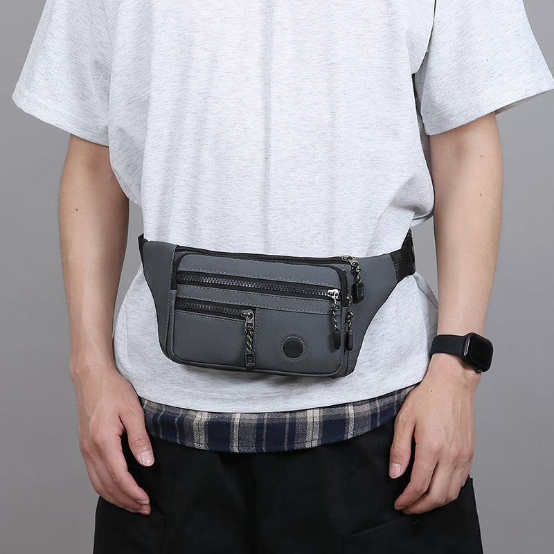 Solid color simple and lightweight men's breast bag multi-layer portable cash register fanny pack PU leather film casual going out shoulder messenger bag