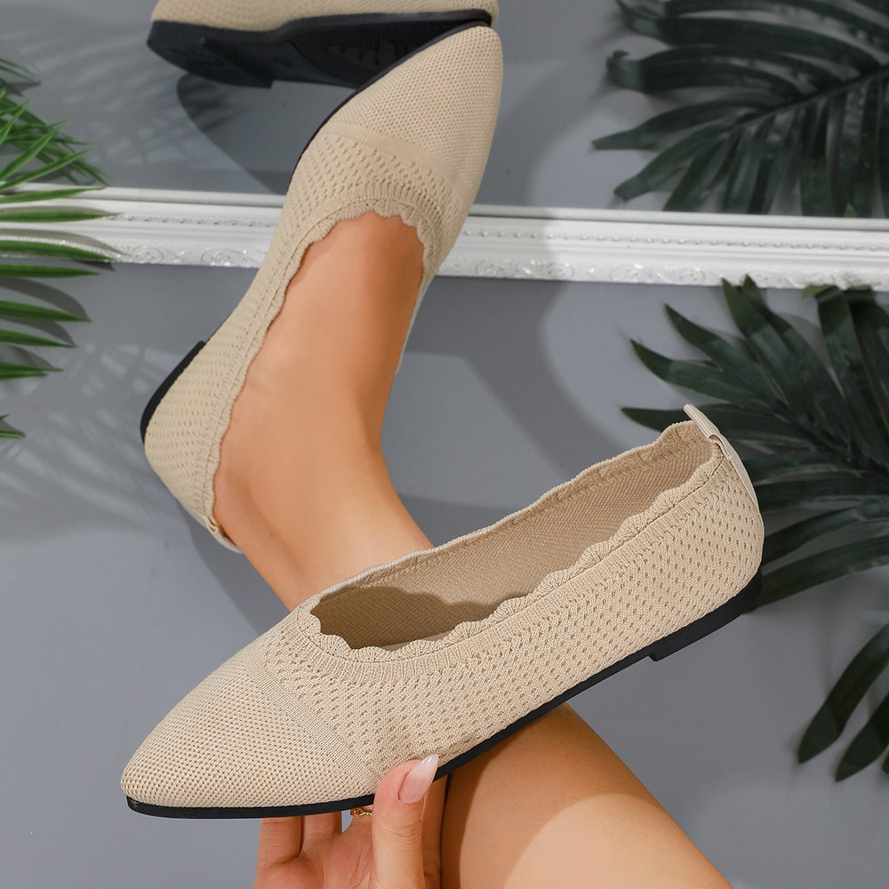 new arrivalplus size pointed toe fly woven flatsflats women's flatscut out breathable knitting lazy work shoes