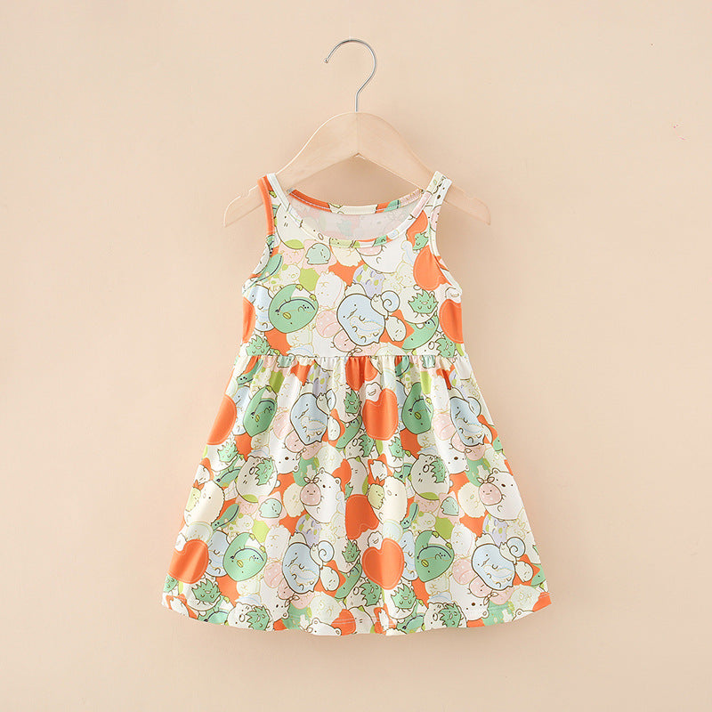 summer korean style girls' and boys' unisex children's printed milk silk sundress