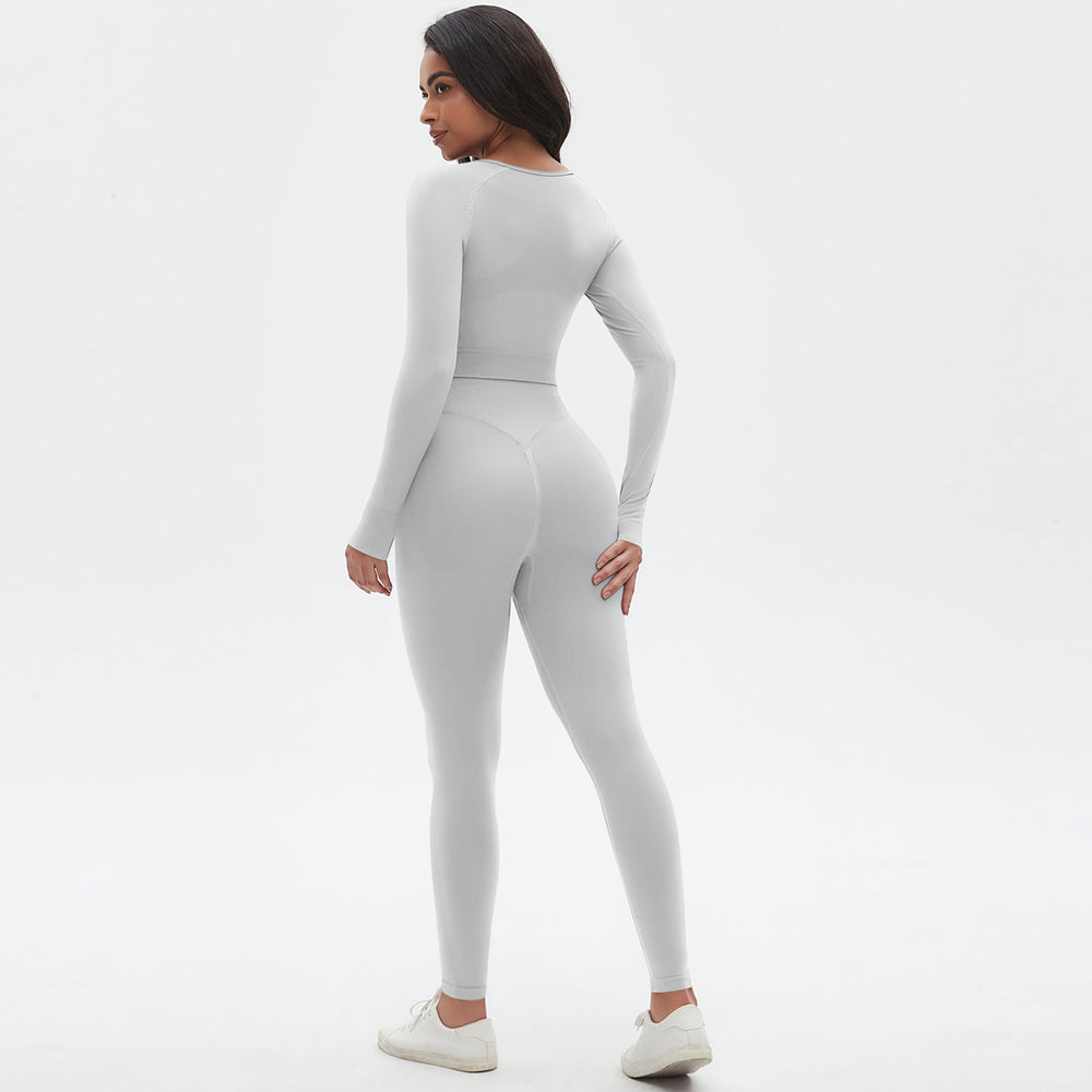 fashion seamless knittingpure color tight high elastic yoga suit sports running fitness suit two-piece set for women