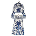 summer new women's clothing: cross-border european and american hot seller - fashionable printed v-neck irregular top and maxi skirt set