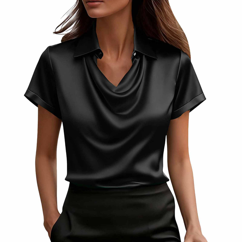 foreign trade summer fashion solid color casual turn-down collar button-down professional style short-sleeve top shirt