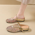 Simple summer 2025 new arrival plaid mesh cut out breathable toe shoes women's rhinestone home outwear one-word buckle cool