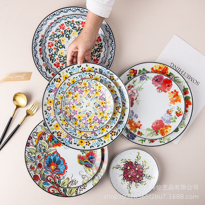 Wholesale nordic creative ceramic dessert plate round multi-tiered skewer plate fruit plate household personalized decal plate