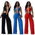 C7687 cross-border   fashion women's sexy lace-up backless solid color bodycon jumpsuit