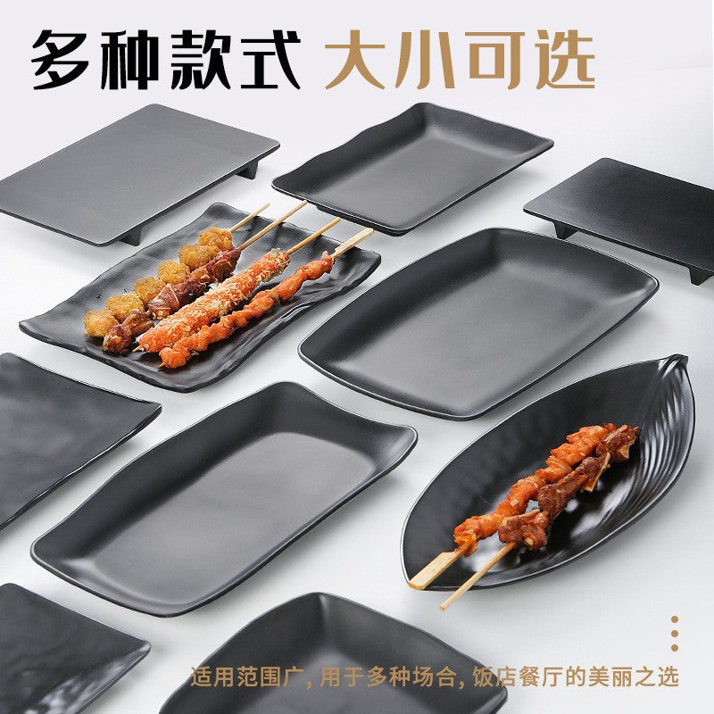 Melamine black tableware plastic dish imitation porcelain dinner plate cold dish plate barbecue hot pot plate barbecue restaurant plate commercial