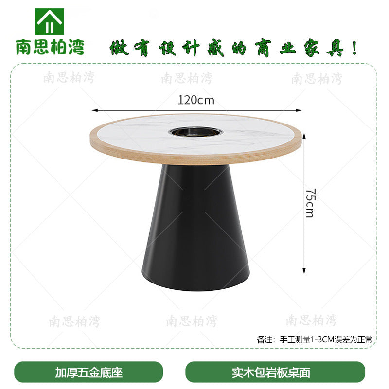 Solid wood hemming rock slab dining table milk tea coffee shop tea house Chinese and Western restaurant hot pot table storage drawer hotel table and chairs